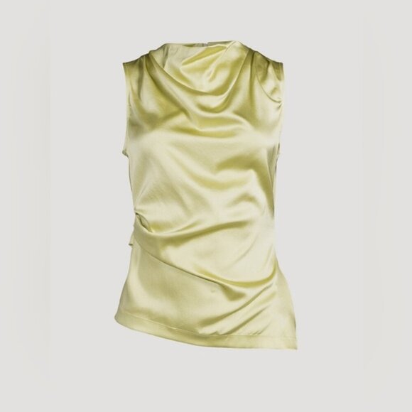 NEW WITH TAG Helmut Lang designer SILK Casual Tunic DRAPE cowlneck lime Top XS - Picture 2 of 10